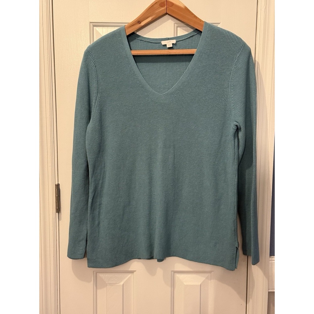 J. Jill Blue V-Neck Pullover Sweater L Knit Classic coastal preppy casual